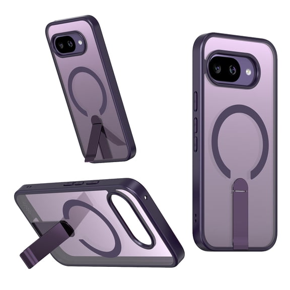Allytechgroup Slim Case for Google Pixel 9A, Built-in Kickstand Support Wireless Charging Rugged Heavy Duty Durable Cover Case Shockproof Protective Bumper for Google Pixel 9A, Purple