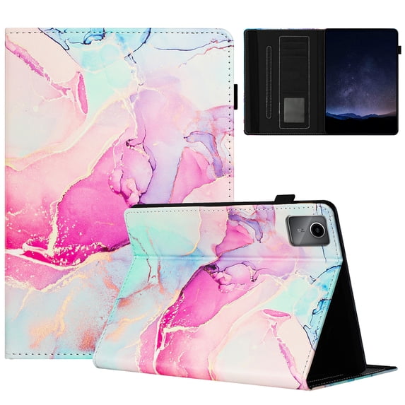 Allytechgroup Slim Case for Lenovo Tab M10 10.1" TB-X605,Marble Series Smart Cover Auto Sleep Wake Drop Protection Multi Angle Viewing Stand Elastic Band Flip Cover for Lenovo Tab M10 10.1",Pink