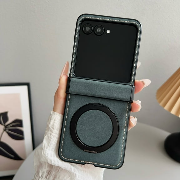 Allytechgroup Slim Case for Motorola Razr 2024/2025, Built-in Ring Holder Kickstand Compatible with MagSafe PU Leather Shockproof Magnetic Protective Back Cover for Moto Razr 50/60, Blue