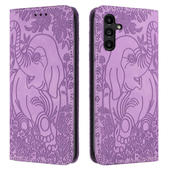 Allytechgroup Slim Case for Samsung Galaxy A13 5G, Flip Folio Stand Cards Slots Hand Wrist Elephant Embossed Retro PU Leather Wallet Phone Case Cover for Samsung Galaxy A13 5G, Purple