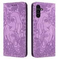 thumbnail image 1 of Allytechgroup Slim Case for Samsung Galaxy A14 5G, Flip Folio Stand Cards Slots Hand Wrist Elephant Embossed Retro PU Leather Wallet Phone Case  Cover for Samsung Galaxy A14 5G, Purple, 1 of 7