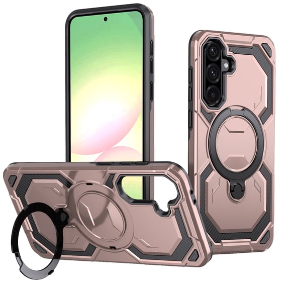 Allytechgroup Slim Case for Samsung Galaxy A15 with Stand, Compatible with Magsafe Built-in Kickstand Rugged Heavy Duty Durable Cover Case Shockproof Magnetic Protective for Women Men, Rosegold