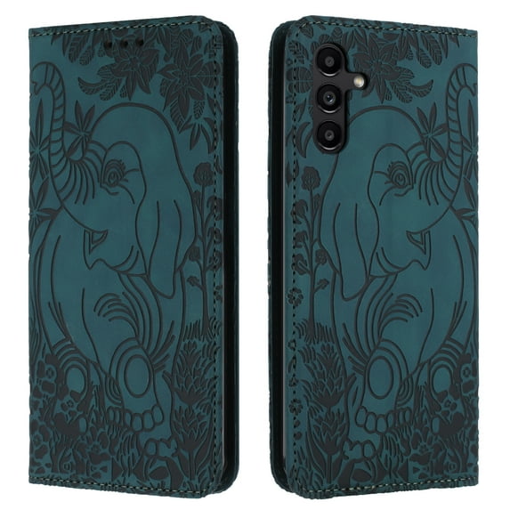 Allytechgroup Slim Case for Samsung Galaxy A54 5G, Flip Folio Stand Cards Slots Hand Wrist Elephant Embossed Retro PU Leather Wallet Phone Case Cover for Samsung Galaxy A54 5G, Green