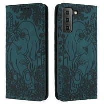 Allytechgroup Slim Case for Samsung Galaxy S21, Flip Folio Stand Cards Slots Hand Wrist Elephant Embossed Retro PU Leather Wallet Phone Case  Cover for Samsung Galaxy S21, Green