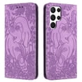thumbnail image 1 of Allytechgroup Slim Case for Samsung Galaxy S22 Ultra, Flip Folio Stand Cards Slots Hand Wrist Elephant Embossed Retro PU Leather Wallet Phone Case  Cover for Samsung Galaxy S22 Ultra, Purple, 1 of 7