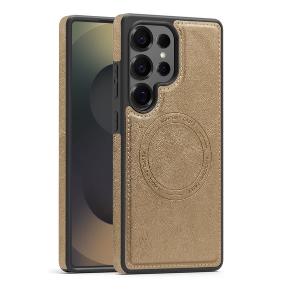 Allytechgroup Slim Case for Samsung Galaxy S22 Ultra, PU Leather Support Wireless Charging Shockproof Magentic Protective Rugged Heavy Duty Durable Cover Case for Samsung Galaxy S22 Ultra, Desertgold