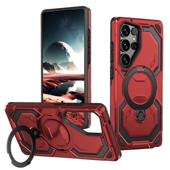 Allytechgroup Slim Case for Samsung Galaxy S23 FE with Stand, Compatible with Magsafe Built-in Kickstand Rugged Heavy Duty Durable Cover Case Shockproof Magnetic Protective for Women Men, Red