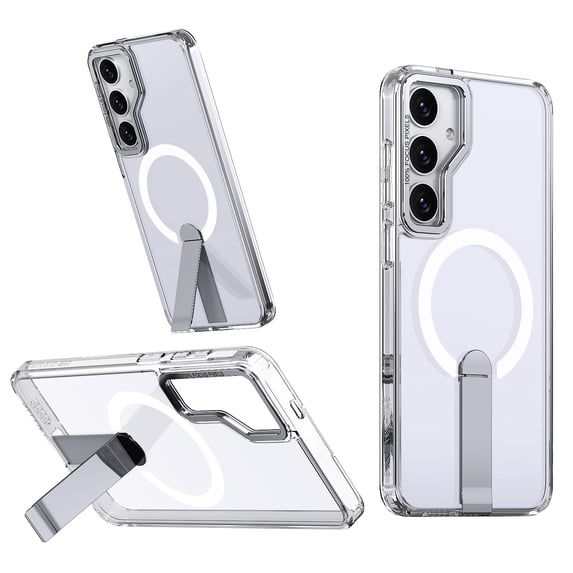 Allytechgroup Slim Case for Samsung Galaxy S24, Built-in Kickstand Support Wireless Charging Rugged Heavy Duty Durable Cover Case Shockproof Protective for Samsung Galaxy S24, Clear