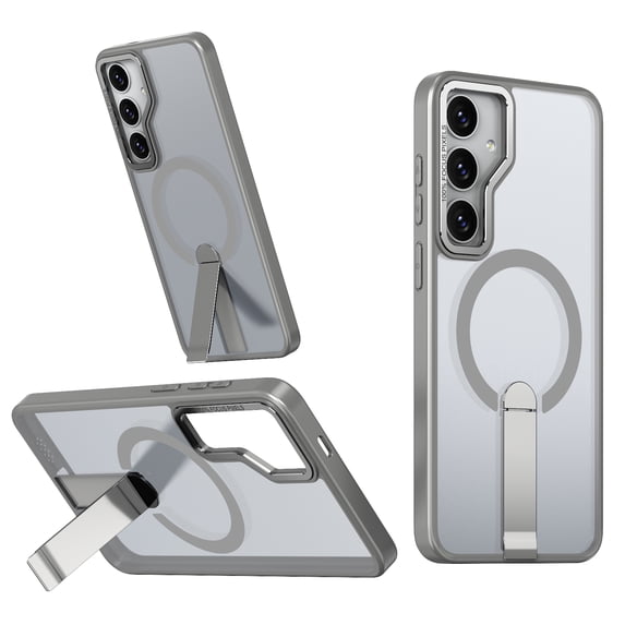 Allytechgroup Slim Case for Samsung Galaxy S24, Built-in Kickstand Support Wireless Charging Rugged Heavy Duty Durable Cover Case Shockproof Protective for Samsung Galaxy S24, Gray