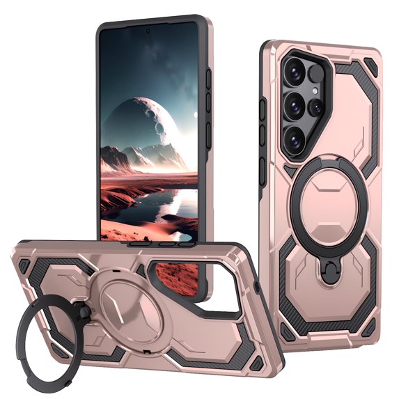 Allytechgroup Shockproof Magnetic Kickstand Slim Rugged Heavy Duty Cover Cell Phone Case for Samsung Galaxy S24 FE, Gold