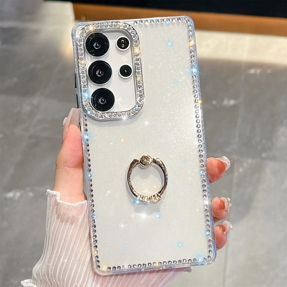 Allytechgroup Slim Case for Samsung Galaxy S26 with Ring Holder, Bling Sparkly Diamond Rhinestones Hard PC Soft TPU Phone Shell for Women Girls Shockproof Protective Back Cover Bumper, C