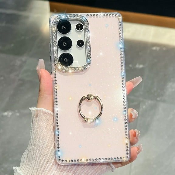 Allytechgroup Slim Case for Samsung Galaxy S26 Ultra with Ring Holder, Bling Sparkly Diamond Rhinestones Hard PC Soft TPU Phone Shell for Women Girls Shockproof Protective Back Cover Bumper, E