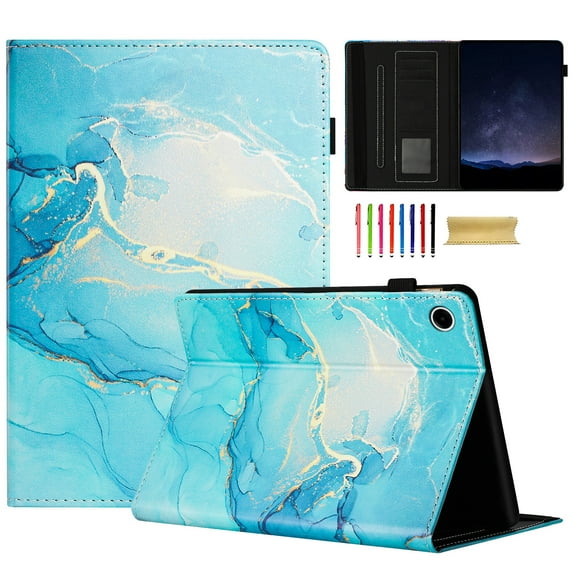 Allytechgroup Slim Case for Samsung Galaxy Tab S6 Lite 10.4" 2024/2022/2020,Marble Series Smart Cover Auto Sleep Wake Drop Protection Multi Angle Viewing Stand Elastic Band Flip Cover, Blue