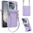 thumbnail image 1 of Allytechgroup Case for Samsung Galaxy Z Flip 7 FE/ 6 with Tempered Glass Screen Protection, Built-in Cash Slot Wrist Strap Stand Phone Case Shockproof Full Body Protective for Women Girls, Purple, 1 of 6