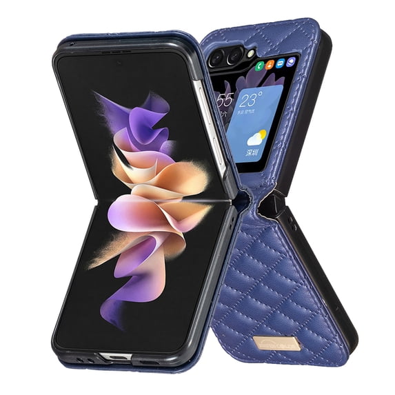 Allytechgroup Slim Case for Samsung Galaxy Z Flip4, Premium PU Leather Shockproof Protective Anti-Scratch Fashionable Grid Stylish Luxury Phone Case for Galaxy Z Flip 4, Blue