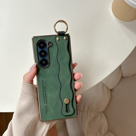 Allytechgroup Slim Case for Samsung Galaxy Z Fold 4, PU Leather Phone Shell with Ring Non-Slip Comfortable Grip Shockproof Protective Back Cover for Samsung Galaxy Z Fold 4 Women Men, Green