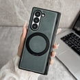 thumbnail image 1 of Allytechgroup Slim Case for Samsung Galaxy Z Fold 6, Built-in Ring Holder Kickstand Compatible with MagSafe PU Leather Shockproof Magnetic Protective Back Cover for Samsung Galaxy Z Fold 6, Green, 1 of 6