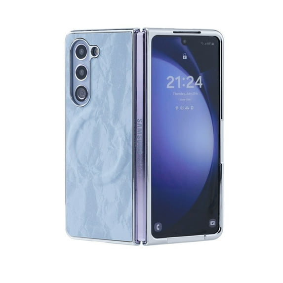 Allytechgroup Slim Case for Samsung Galaxy Z Fold 7, Compatible with Mag-safe PU Leather Stand Phone Shell Shockproof Magnetic Back Cover Bumper for Samsung Galaxy Z Fold 7 Women Men, Lightblue