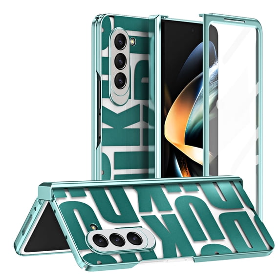 Allytechgroup Slim Case for Samsung Galaxy Z Fold 7, Shockproof Patterned Hinge Protection Plating Clear Hard PC Back Cover with Screen Protector for Galaxy Z Fold 7, Green
