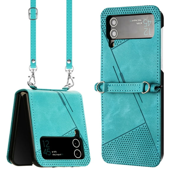 Allytechgroup Slim Case for Samsung Galaxy Z Flip4, Crossbody Shoulder Strap Anti-Scratch Shockproof Bumper Retro Case Cover for Girls Women, Green