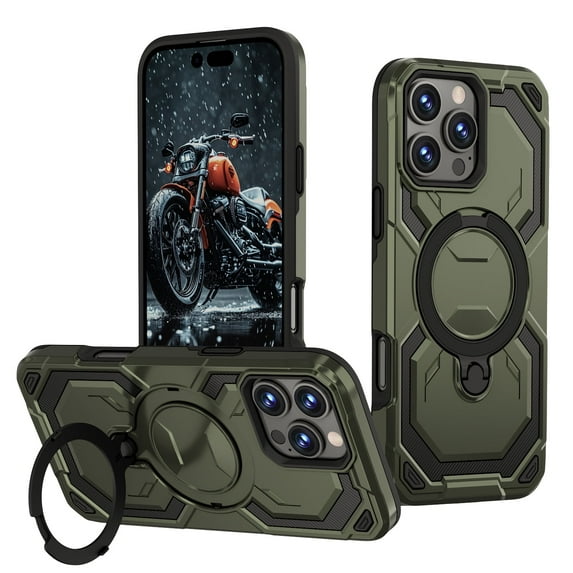 Allytechgroup Case for iPhone 12 Pro / 12 6.1" with Stand, Compatible with Magsafe Built-in Kickstand Rugged Heavy Duty Durable Cover Case Shockproof Magnetic Protective for Women Men, Green