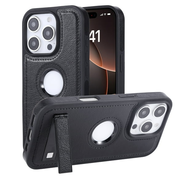 Allytechgroup Slim Case for iPhone 12 Pro / 12 6.1" with Stand, PU Leather Shockproof Bumper with Kickstand Military Grade Drop Protection Comfortable Grip for Women Men, Black