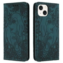 Allytechgroup Slim Case for iPhone 13, Flip Folio Stand Cards Slots Hand Wrist Elephant Embossed Retro PU Leather Wallet Phone Case  Cover for iPhone 13, Green