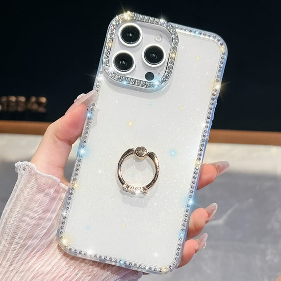 Allytechgroup Ring Holder Bling Sparkly Diamond Rhinestones Slim Case Cell Phone Case for iPhone 13 Pro Max