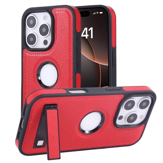 Allytechgroup Slim Case for iPhone 13 Pro Max with Stand, PU Leather Shockproof Bumper with Kickstand Military Grade Drop Protection Comfortable Grip for Women Men, Red