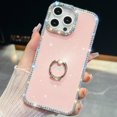 thumbnail image 1 of Allytechgroup Slim Case for iPhone 13 Pro with Ring Holder, Bling Sparkly Diamond Rhinestones Hard PC Soft TPU Phone Shell for Women Girls Shockproof Protective Back Cover Bumper, E, 1 of 10