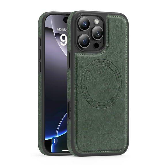 Allytechgroup Slim Case for iPhone 14 Pro Max, PU Leather Support Wireless Charging Shockproof Magentic Protective Rugged Heavy Duty Durable Cover Case for iPhone 14 Pro Max, Green
