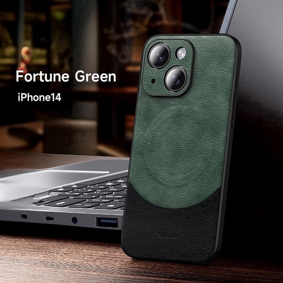Allytechgroup Magnetic Shockproof Screen Lens Protection PU Leather Business Cover Cell Phone Case for Apple iPhone 14, Green