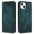thumbnail image 1 of Allytechgroup Slim Case for iPhone 15, Flip Folio Stand Cards Slots Hand Wrist Elephant Embossed Retro PU Leather Wallet Phone Case  Cover for iPhone 15, Green, 1 of 7