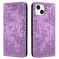 thumbnail image 1 of Allytechgroup Slim Case for iPhone 15, Flip Folio Stand Cards Slots Hand Wrist Elephant Embossed Retro PU Leather Wallet Phone Case  Cover for iPhone 15, Purple, 1 of 7
