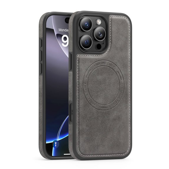 Allytechgroup Slim Case for iPhone 15, PU Leather Support Wireless Charging Shockproof Magentic Protective Rugged Heavy Duty Durable Cover Case for iPhone 15, Gray