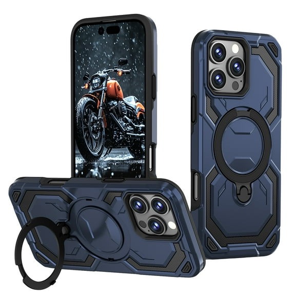 Allytechgroup Slim Case for iPhone 15 Pro Max with Stand, Compatible with Magsafe Built-in Kickstand Rugged Heavy Duty Durable Cover Case Shockproof Magnetic Protective for Women Men, Blue