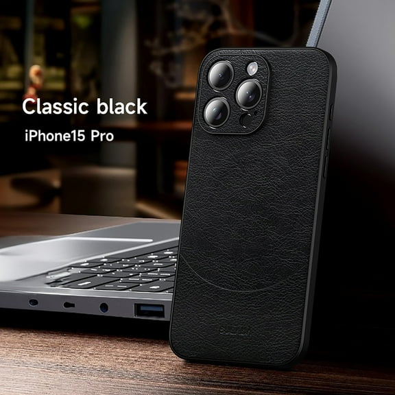 Allytechgroup Slim Case for iPhone 15 Pro, Strong Magnetic [Compatible with MagSafe] Business Case, Luxury PU Leather Screen Lens Protection Shockproof Cover Case for iPhone 15 Pro, Black