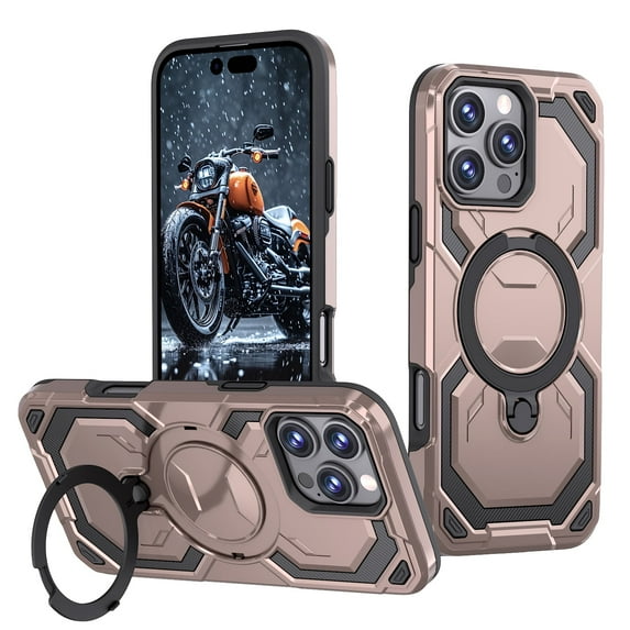 Allytechgroup Slim Case for iPhone 16 Plus with Stand, Compatible with Magsafe Built-in Kickstand Rugged Heavy Duty Durable Cover Case Shockproof Magnetic Protective for Women Men, Rosegold