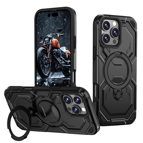 Allytechgroup Slim Case for iPhone 16 Plus with Stand, Compatible with Magsafe Built-in Kickstand Rugged Heavy Duty Durable Cover Case Shockproof Magnetic Protective for Women Men, Black