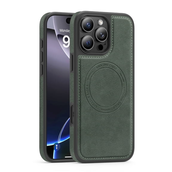 Allytechgroup Slim Case for iPhone 17, PU Leather Rugged Support Wireless Charging Shockproof Magentic Protective Rugged Heavy Duty Durable Cover Case for iPhone 17, Green