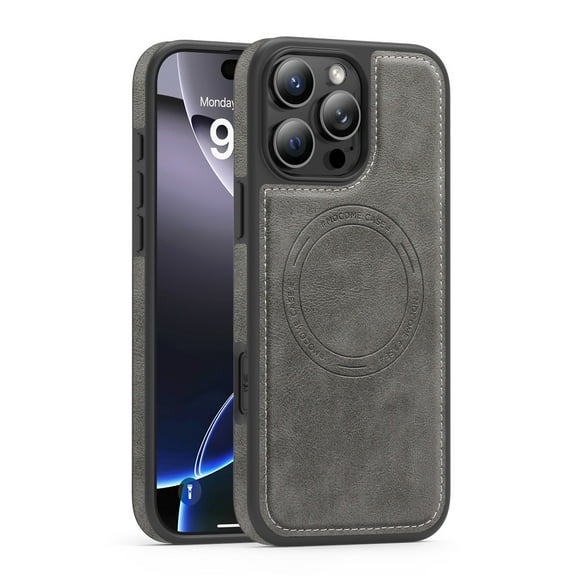 Allytechgroup Slim Case for iPhone 17 Pro, PU Leather Rugged Support Wireless Charging Shockproof Magentic Protective Rugged Heavy Duty Durable Cover Case for iPhone 17 Pro, Gray