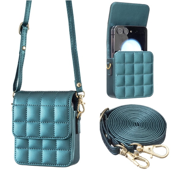 Allytechgroup Slim Faux Leather Crossbody Bag for Motorola Razr+ 2024, Lightweight Shock-Absorbent Non-Slip Mini Purse with Magnetic Closure for Moto Razr 50ultra Women Travel, Green