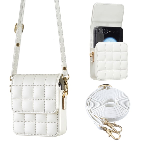 Allytechgroup Slim Faux Leather Crossbody Bag for Motorola Razr 2025, Lightweight Shock-Absorbent Non-Slip Mini Purse with Magnetic Closure for Motorola Razr 60 Women Travel, White