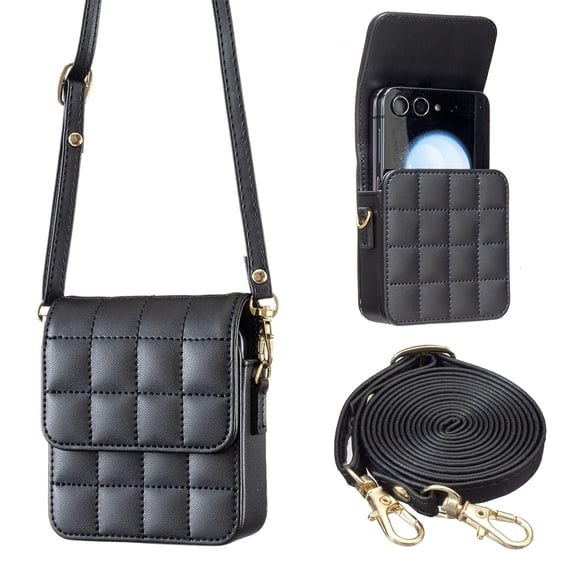 Allytechgroup Slim Faux Leather Crossbody Bag for Motorola Razr 60 Ultra, Lightweight Shock-Absorbent Non-Slip Mini Purse with Magnetic Closure for Motorola Razr 60 Ultra Women Travel, Black