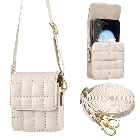 Allytechgroup Slim Faux Leather Crossbody Bag for Samsung Galaxy Z Flip 7 FE/ 6, Lightweight Shock-Absorbent Non-Slip Mini Purse with Magnetic Closure for Galaxy Z Flip 7 FE/ 6 Women Travel, Beige