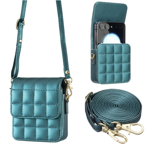 Allytechgroup Slim Faux Leather Crossbody Bag for Samsung Galaxy Z Flip 7 FE/ 6, Lightweight Shock-Absorbent Non-Slip Mini Purse with Magnetic Closure for Galaxy Z Flip 7 FE/ 6 Women Travel, Green