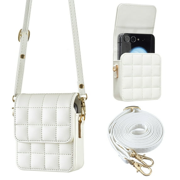 Allytechgroup Slim Faux Leather Crossbody Bag for Samsung Galaxy Z Flip 7 FE/ 6, Lightweight Shock-Absorbent Non-Slip Mini Purse with Magnetic Closure for Galaxy Z Flip 7 FE/ 6 Women Travel, White