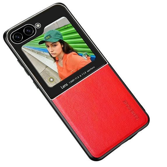 Allytechgroup Slim Fit Case for Samsung Galaxy Z Flip6, PU Leather Camera Lens Protective Shockproof Bumper Lightweight Hybrid Case for Galaxy Z Flip 6, Red