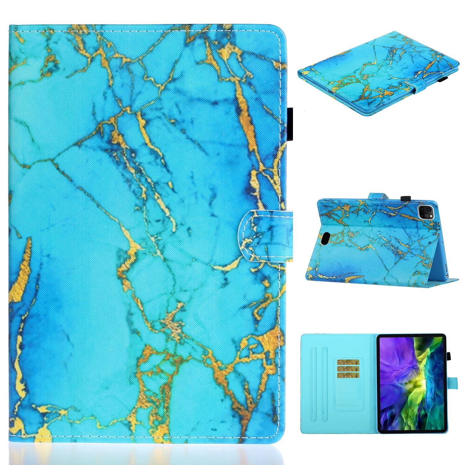 Allytechgroup Slim Fit Case for iPad Pro 11 M4 Case 2024 with Pencil Holder, PU Leather Shockproof Multi Angle Stand Pencil Holder Bumper Tablet Case for Apple iPad Pro 11 inch 2024, Blue Marble