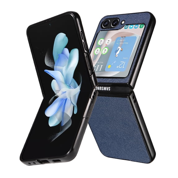 Allytechgroup Slim Fit Phone Case for Samsung Galaxy Z Flip5, Hard PC PU Leather Back Cover Anti-Scratch Drop Protection Shockproof Case Cover for Galaxy Z Flip 5, Darkblue